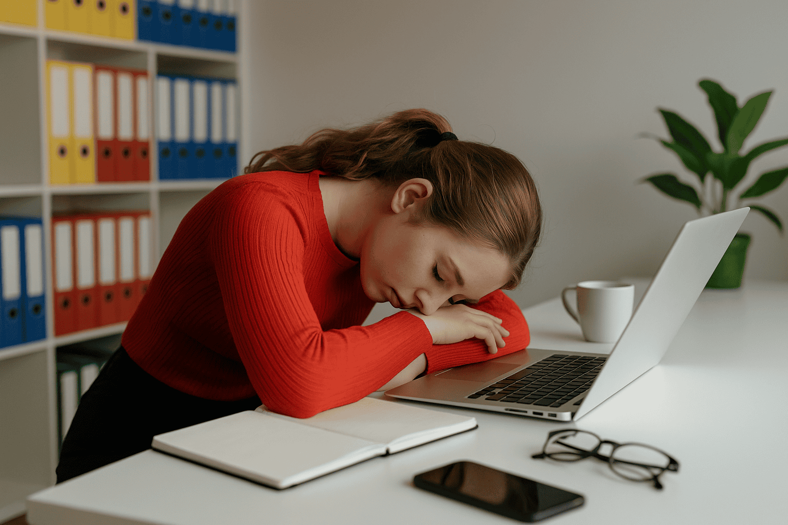 slaaptekort meisje bureau slaap gevallen op laptop