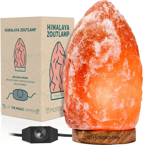 Dimbare Grote Zoutlamp 3-5KG Himalayazout– Tafellamp – Sfeerlamp – Zoutsteen Nachtlampje – Dimbaar – Incl. E-book – Kerstcadeau