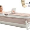 HelloBath® Opvouwbaar bad - XXL Goliath (Comfort) - Zand - 157cm - Inklapbaar bad - Zitbad voor volwassenen - Bath Bucket - Extra: Luxe Badkussen, Deksels, Badlamp & Opbergtas