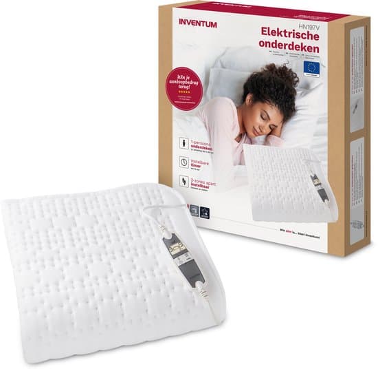 Inventum HN197V elektrische onderdeken 160x80 cm - Eenpersoons - 9 warmtestanden - Aparte voetzone - Anti allergie - Antibacterieel - Warmtedeken - Extra snel warm - Uitwasbaar - Automatische uitschakeling - Oververhittingsbeveiliging - Fleece - Wit