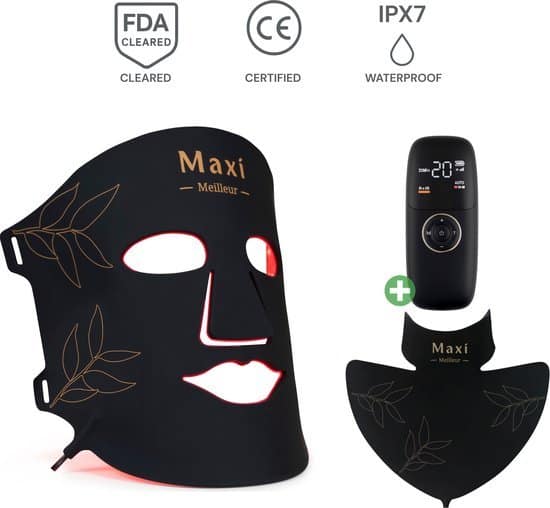 Maxi Meilleur® led masker lichttherapie & decolleté - Anti-aging red light therapy - led face mask skincare Incl. E-Book & Travel bag - rood licht therapie - infraroodtherapie