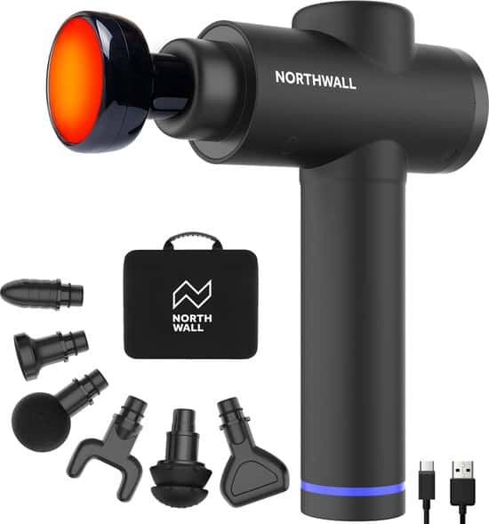 Northwall Massage Gun Professioneel Prime - Massage Pistool Inclusief Koffer en 7 Opzetstukken incl. Warmte Massagekop - Krachtig en Draadloos Sport en Relax Massage Apparaat