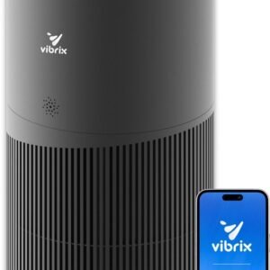 Vibrix PureFlow70 Pro Luchtreiniger / Air Purifier – HEPA H14 + koolstoffilter inbegrepen – 468 m³/u, voor kamers tot ca. 70 m² – Ionisator – App-bediening – Zeer stil & slaapstand – Luchtkwaliteitindicator – Helpt bij stof, pollen & huisstofmijt