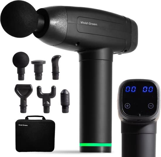 Vivid Green - Massage Gun met 6 Opzetstukken & Opbergcase - Professioneel - Sport en Relax Massage apparaat - Draadloos - Zwart